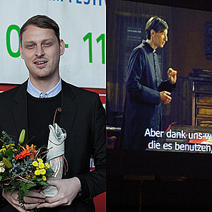In der besonderen Gunst des Publikums stand der Film "Gott verhüte!" von Vinko Brešan. Enrico Dirksen (re.) vom Neue Visionen Filmverleih nahm den Preis entgegen.